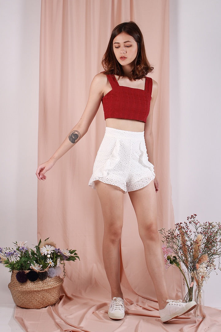 PLAY IT COOL EYELET CROP (WINE)