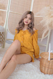 ROMIE EYELET OFF SHOULDER TOP (MUSTARD)