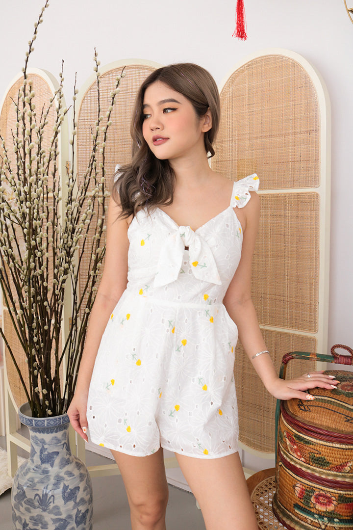ASOKA EMBROIDERED BOW PLAYSUIT (YELLOW)