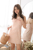 OAKE PRINTED RUCHED MINI DRESS (PEACH)