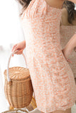 OAKE PRINTED RUCHED MINI DRESS (PEACH)