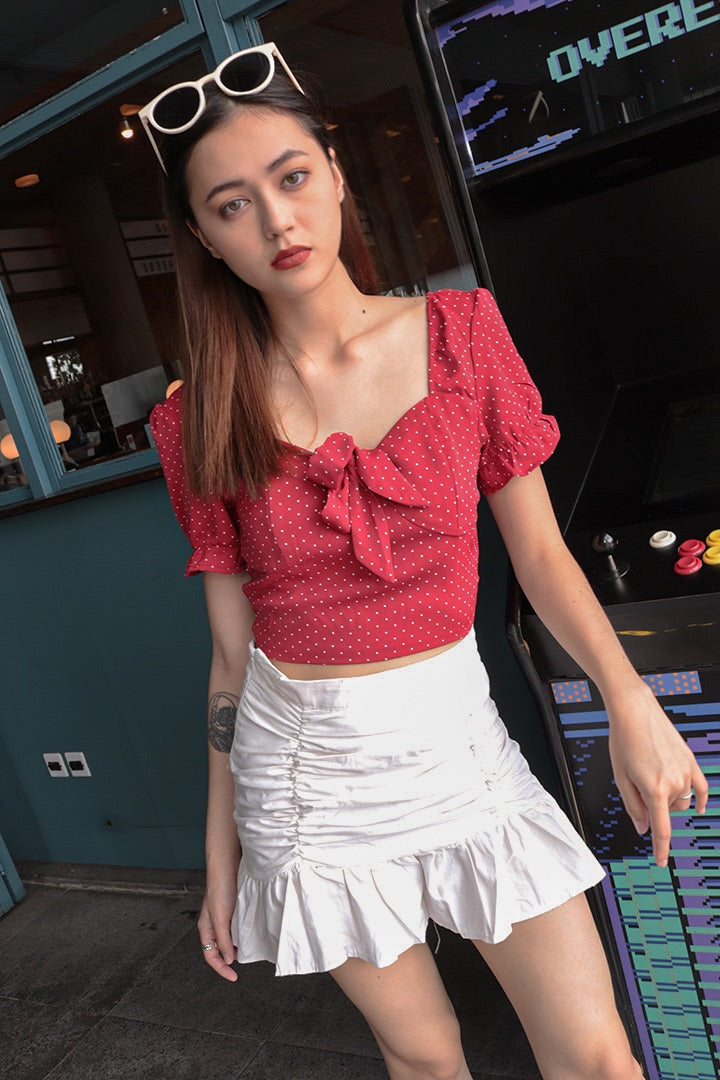 SANTA BOW DOTTY TOP (RED)