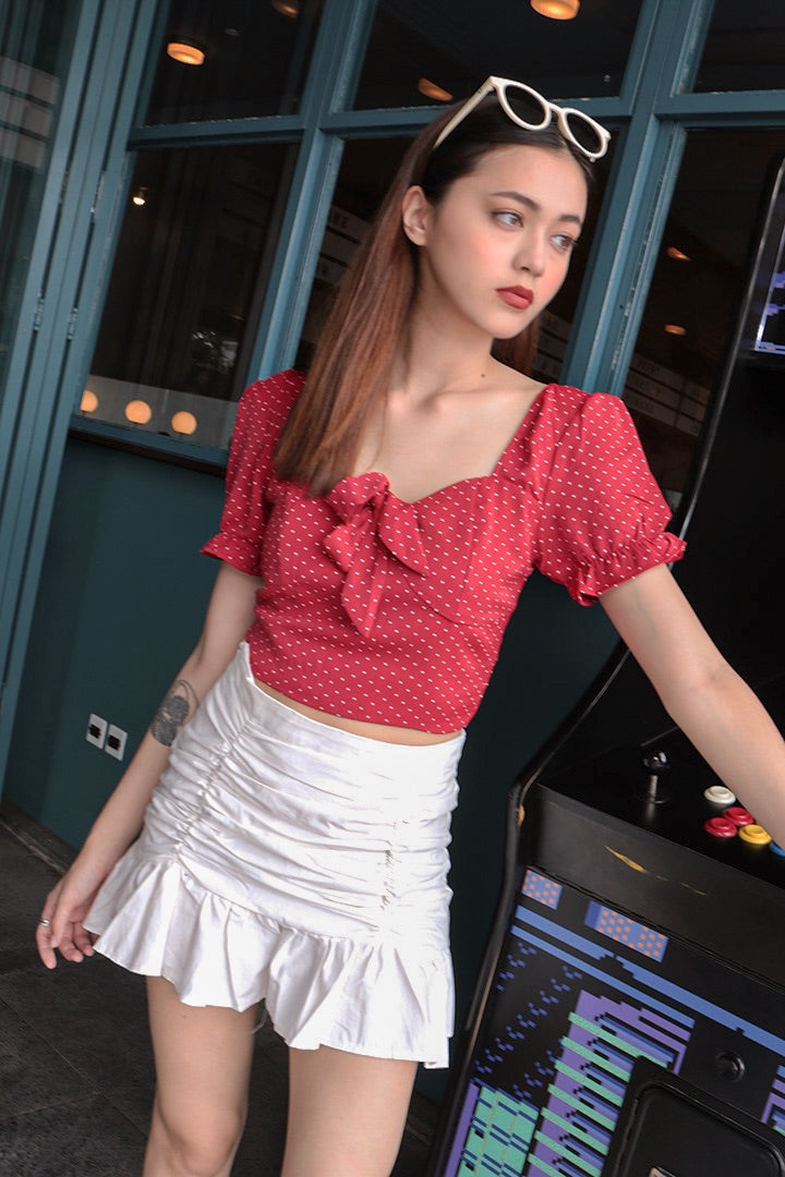 SANTA BOW DOTTY TOP (RED)