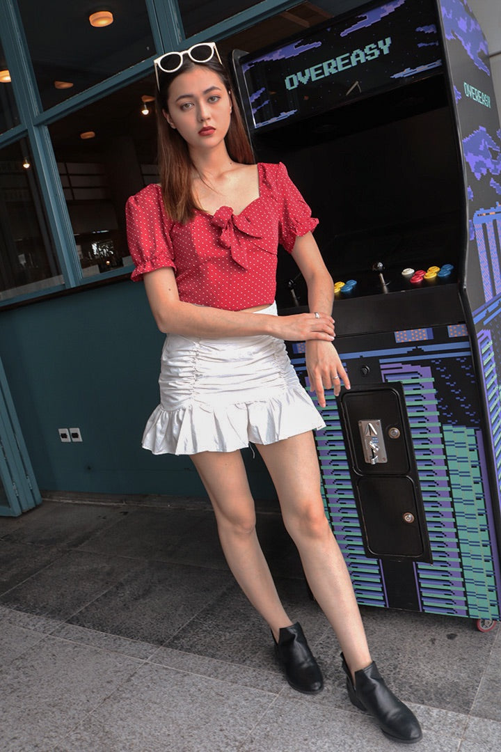 SANTA BOW DOTTY TOP (RED)