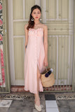 SCARLET BUTTON SLIT MAXI DRESS (BABY PK)
