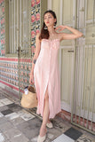 SCARLET BUTTON SLIT MAXI DRESS (BABY PK)