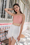 EYELET RUCHED HW SKIRT (WHITE)