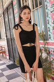 EYELET RUCHED HW SKIRT (BLACK)