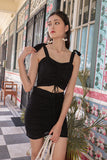 EYELET RUCHED HW SKIRT (BLACK)