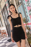 EYELET RUCHED HW SKIRT (BLACK)
