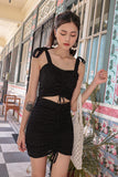 EYELET RUCHED HW SKIRT (BLACK)