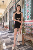 EYELET RUCHED HW SKIRT (BLACK)
