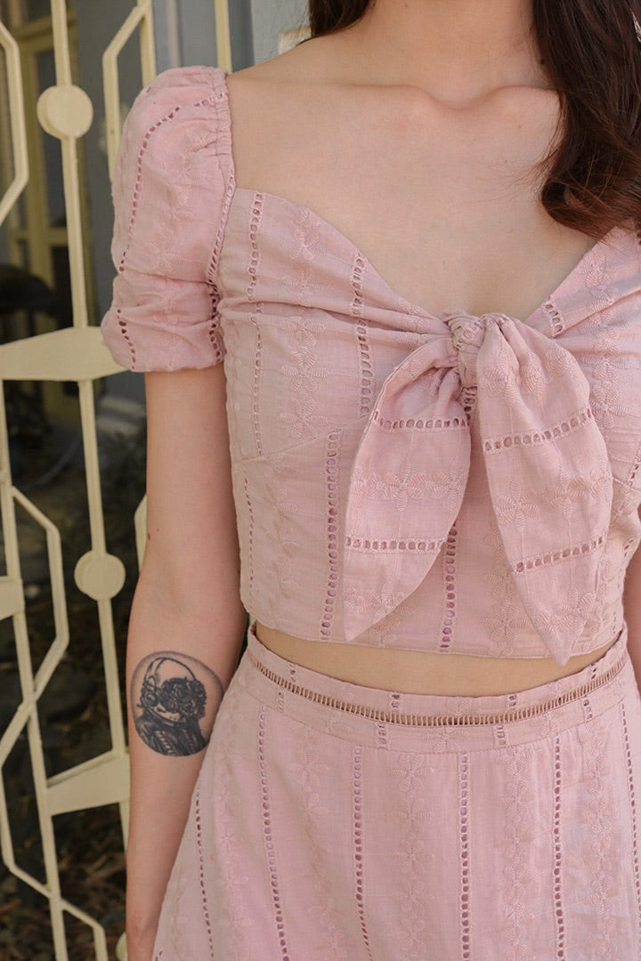 KASHIMA EYELET BOW TOP (BLUSH) *Last Few*