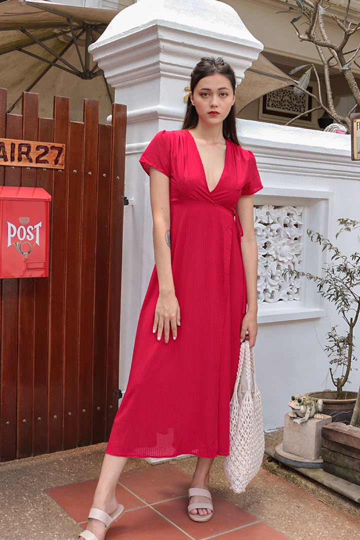AURA V FRONT MAXI WRAP DRESS (RED) *Last Few*