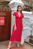 AURA V FRONT MAXI WRAP DRESS (RED) *Last Few*