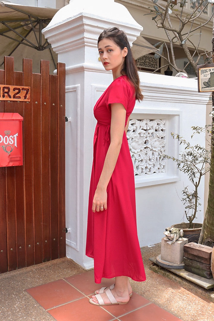 AURA V FRONT MAXI WRAP DRESS (RED) *Last Few*