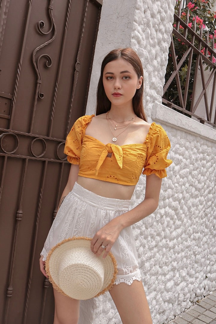 LYNIA EYELET BOW CROP (MUSTARD)