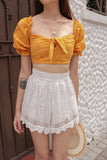LYNIA EYELET BOW CROP (MUSTARD)