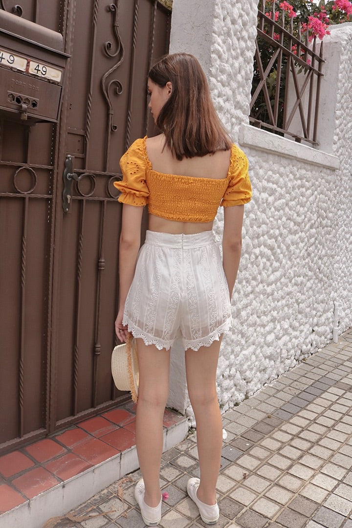 LYNIA EYELET BOW CROP (MUSTARD)