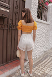 LYNIA EYELET BOW CROP (MUSTARD)
