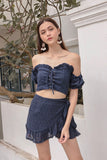 KYRA LACED TIE OFF-S CROP (NAVY)