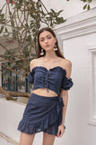 KYRA LACED TIE OFF-S CROP (NAVY)