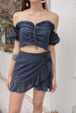 KYRA LACED TIE OFF-S CROP (NAVY)