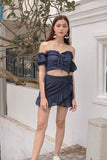 KYRA LACED TIE OFF-S CROP (NAVY)