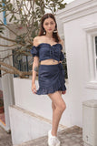 KYRA LACED TIE OFF-S CROP (NAVY)