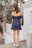 KYRA LACED TIE OFF-S CROP (NAVY)